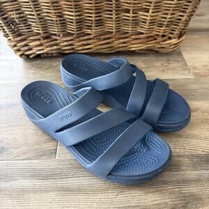 Crocs Women’s Dual Comfort 3 Strap Wedge Sandals Blue Gray Size 10 Summer